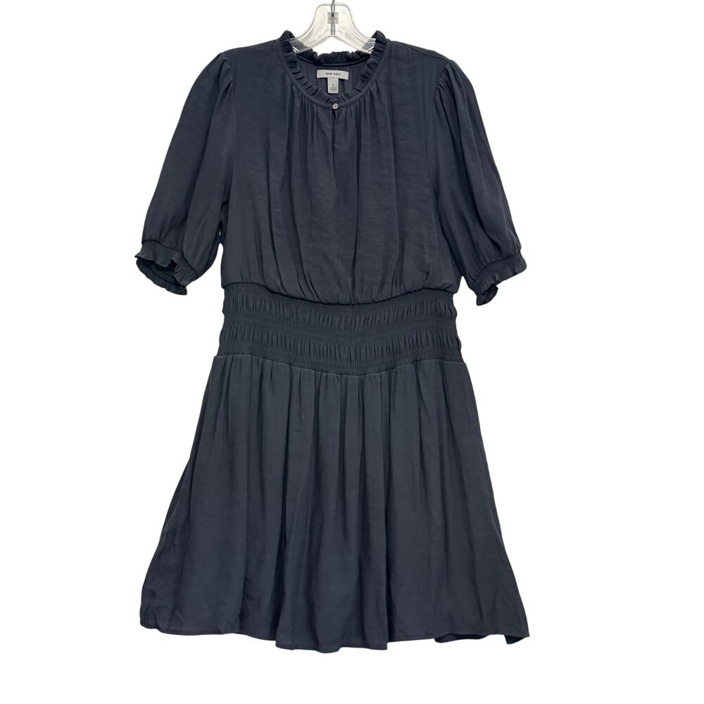 Nine West Smocked Drop Waist Mini Dress Gray Womens Large